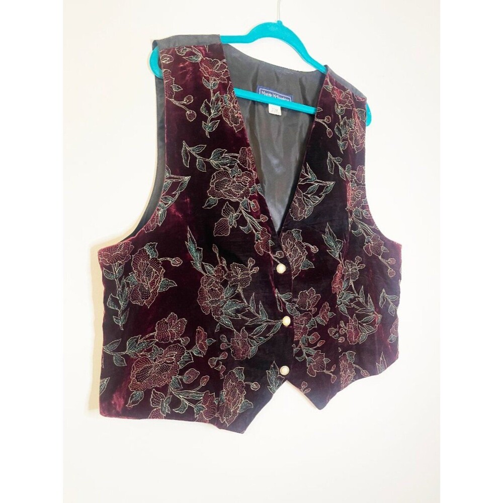 Maggie McNaughton Velvet Floral Vest 22W Plus Size Burgundy Vintage Cottagecore - Picture 5 of 7